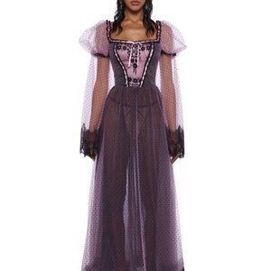 NEW Sugar Thrillz Goth Victorian Princess Sheer Mesh Puffy Sleeve Dress L